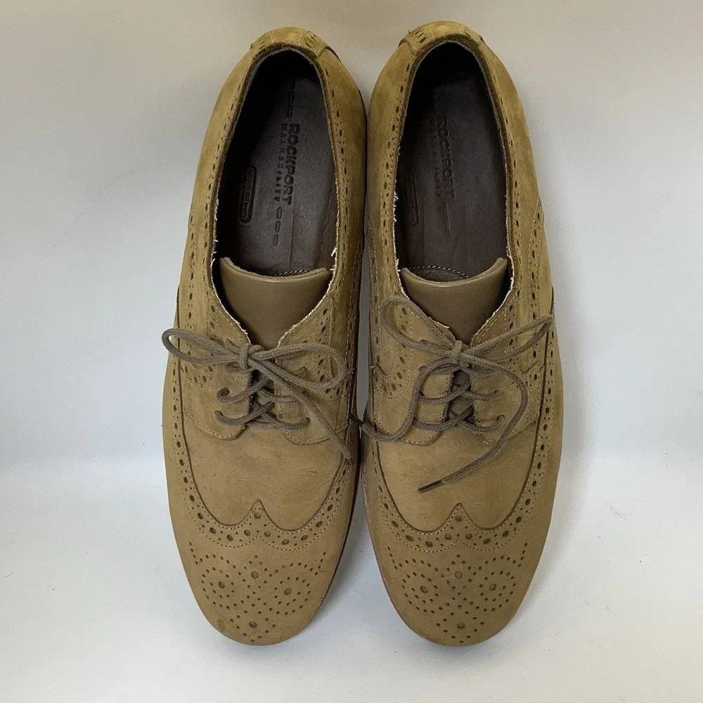 Rockport Brown Suede‎ Leather Tan Wingtip Oxford Dress Shoes Men's 9 Worn Once